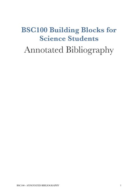 Annotated Bibliography Bsc100 Building Blocks For Science Students