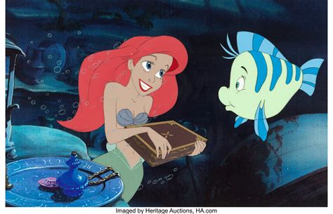The Little Mermaid Ariel And Flounder Production Cel Setup Walt Lot
