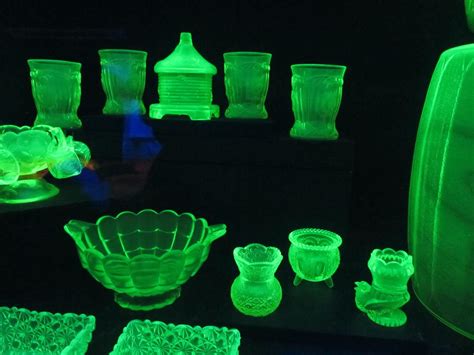 Uranium glass fluoresces with a characteristic green light under ultraviolet or black light. fluorescent vaseline glass - who knew all your antique gla ...