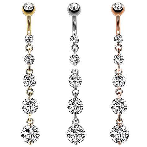 Heart Crystals Long Dangled Belly Button Rings Surgical Steel Cute