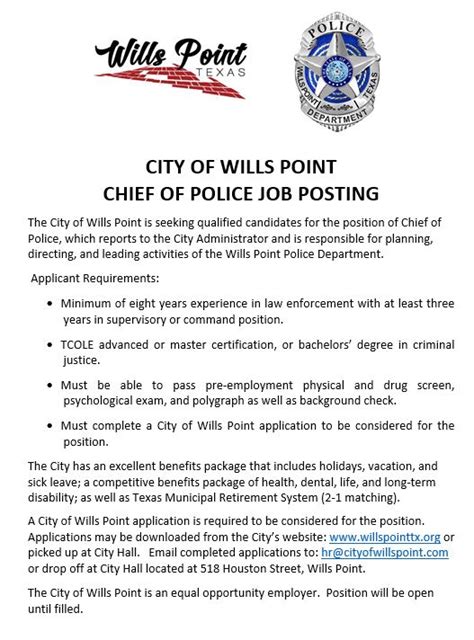 Chief Of Police Job Posting Wills Point Tx