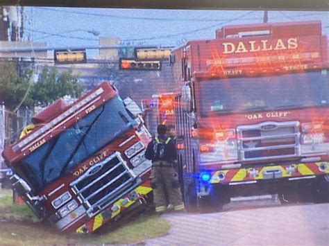 Dallas (TX) Fire Engine Lands in Ditch Responding to Four-Alarm