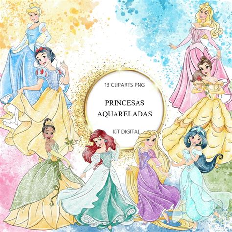 Kit Digital Princesas Aquarela Produtos Personalizados No Elo7