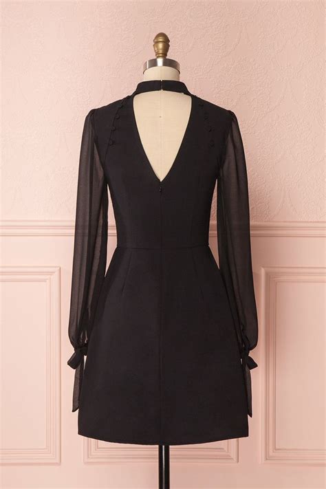 Oliwa Nuit Black Long Puff Sleeves Cocktail Dress Boutique 1861 Dresses Fashion Boutique 1861