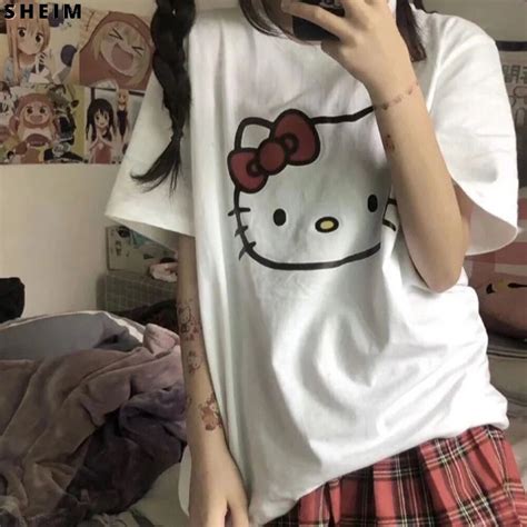 Sanrio New Y2k Kawaii 2022 Hello Kitty T Shirt Woman 2000s Girls Top