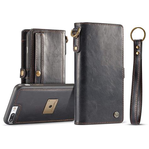 Caseme Iphone 8 Plus Leather Wallet Case With Wrist Strap Black