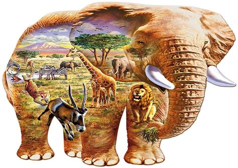 Elephant Savanna 230 Piece Shaped Elephant Wooden Puzzle By Wentworth