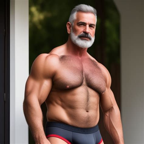 mellow otter809 hairy guy 60 yo muscle big bulge underwear very hairy chest photo