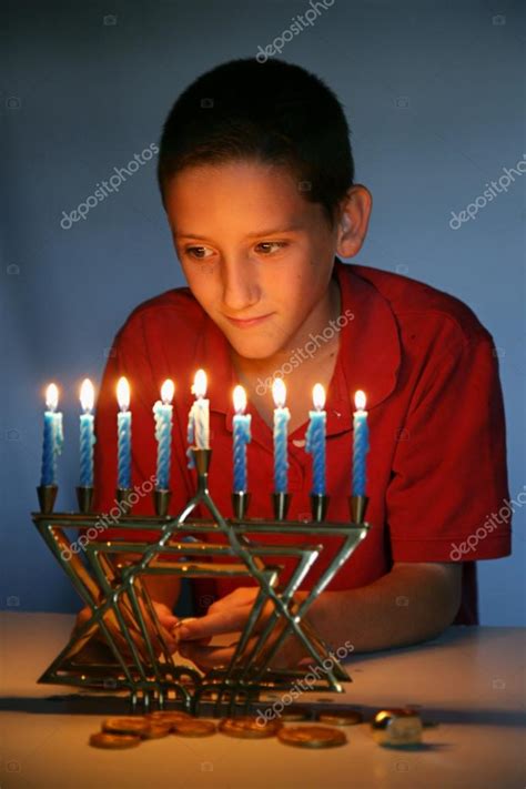 Young Boy With Hanukkah Menorah — Stock Photo © Lisafx 16070503