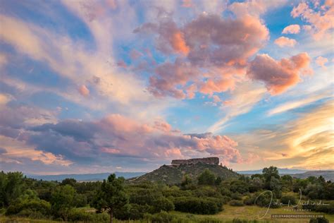 Sunset Photograph Castle Rock Colorado Rock Blue Sky Pink