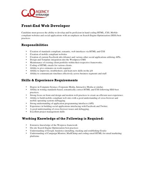 Find out what is the best resume for you in our ultimate resume. Entry-Level Front-End Web Developer Job Description