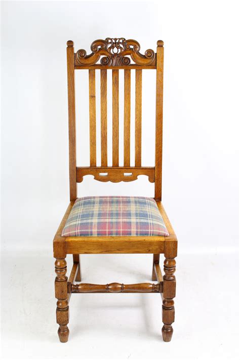 We offer a wide selection of solid oak dining room chairs that match our oak contemporary slatted back chair made to an exceptionally high standard in european solid oak. Pair Edwardian High Back Oak Chairs