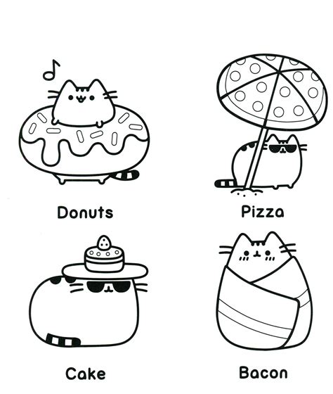 Pusheen Con Cuatro Alimentos Para Colorear Imprimir E Dibujar ColoringOnly Com