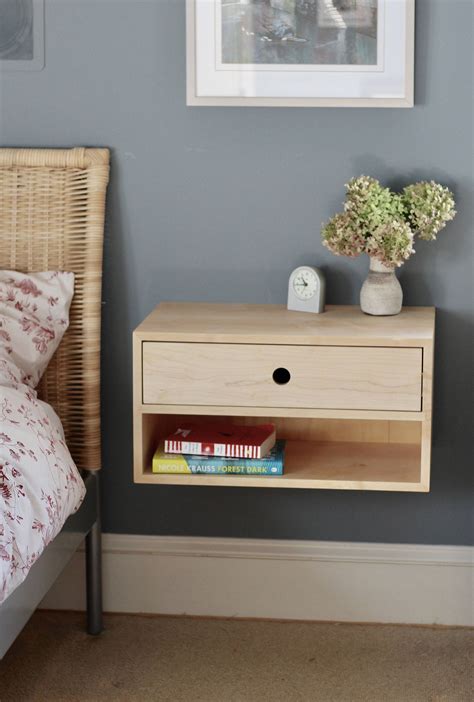 Floating Nightstand With Drawer In Solid Maple Scandinavian Modern