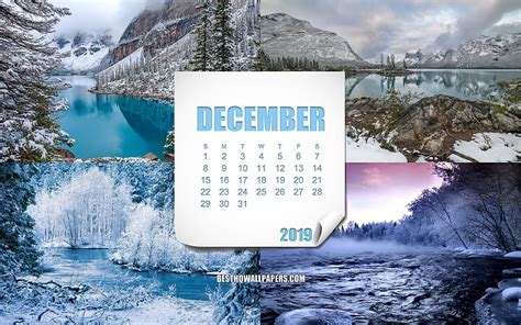 2019 December Calendar Winter Paper Sheet Winter Landscapes