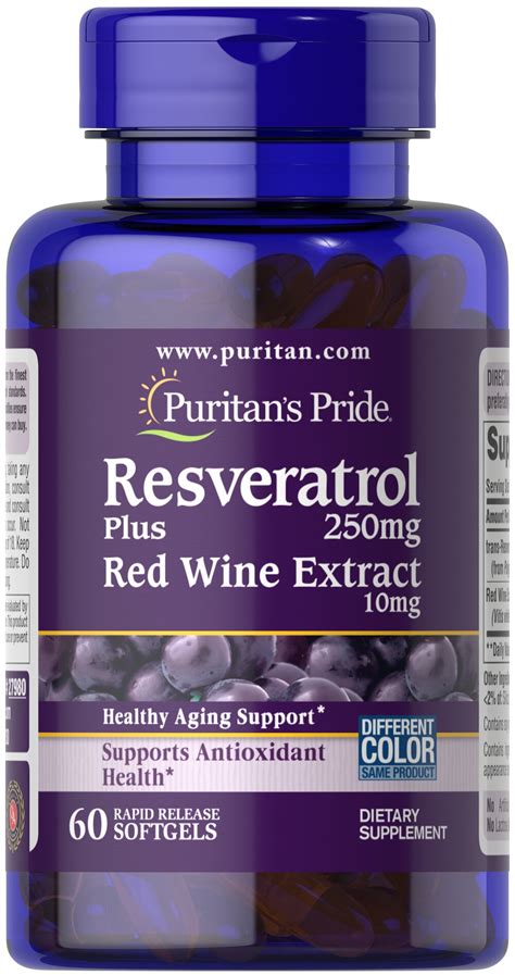 Resveratrol 250 Mg Plus Red Wine Extract 60 Rapid Release Softgels 27980 Puritans Pride