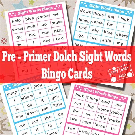 Pre Primer Sight Words Bingo Cards Itsy Bitsy Fun