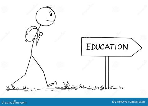 Student On Journey For Education Or School Vector Cartoon Stick Figure