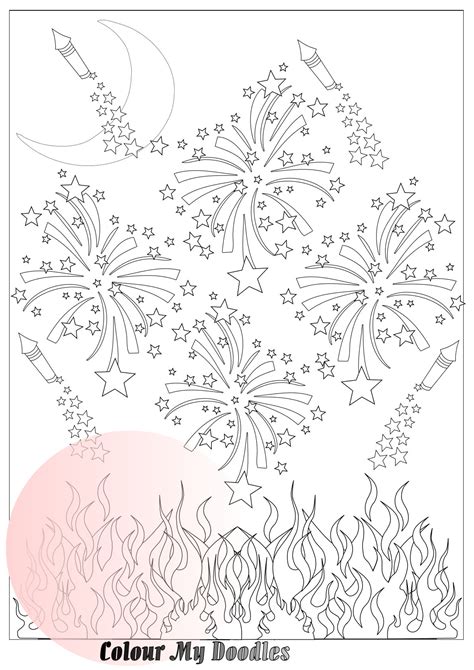 A Pdf Colouring Book Page Celebrating Bonfire Night Fire Etsy