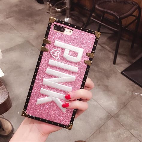 Luxury Square Glitter Victoria Pink Letter Case For Iphone 8 7 6 6s