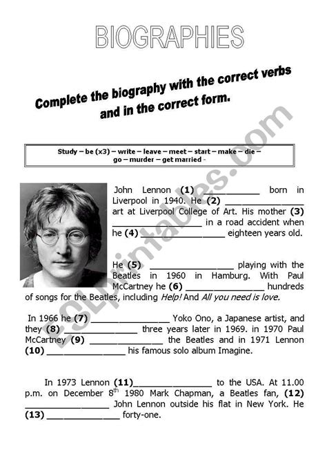 Printable Biography Worksheets Learning How To Read