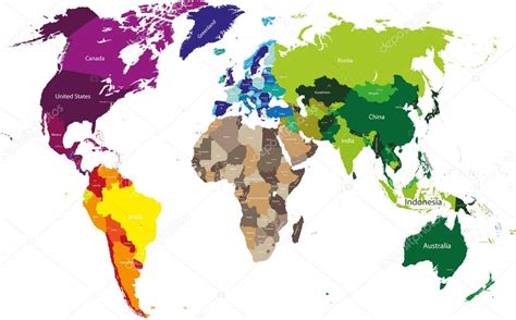 Mapa Do Mundo Colorido Por Continentes — Vetores De Stock © Jktu21