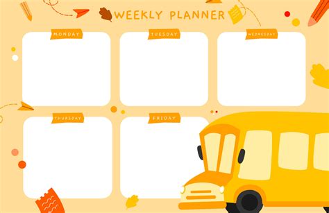 Kids Weekly Planner Template With Cute Illustration Usable For Your