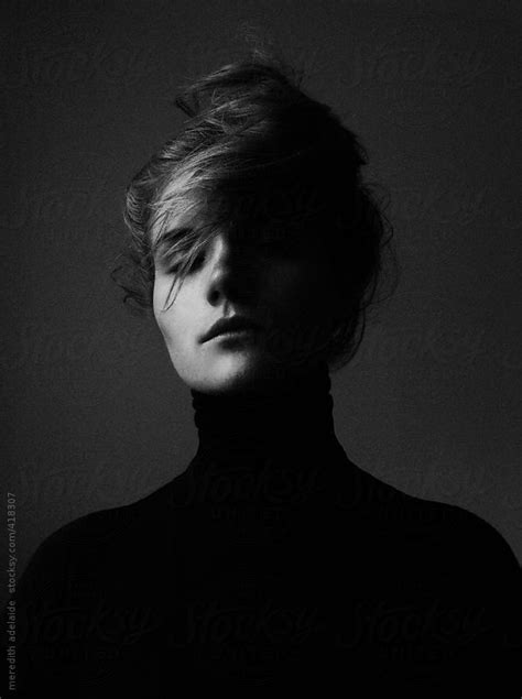 Black And White Portrait Of A Woman In A Black Turtleneck By Meredith
