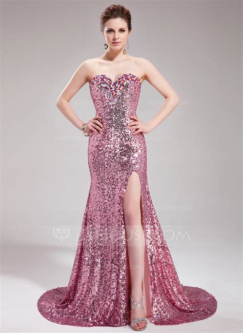 Trumpetmermaid Sweetheart Court Train Sequined Prom Dresses With
