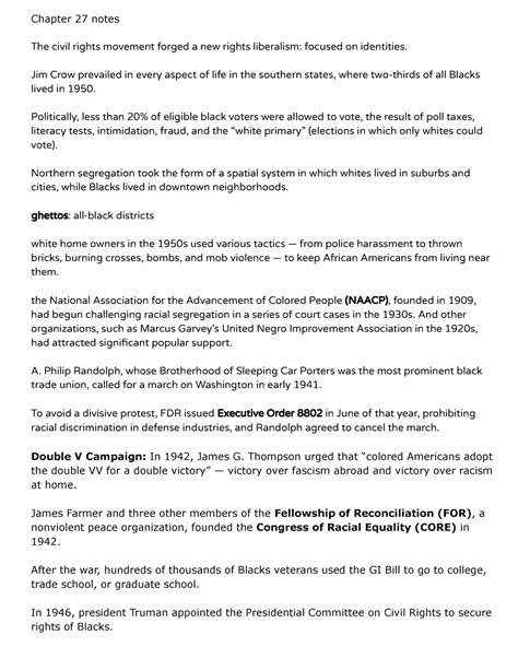 Apush ch 27 notes - Chapter 27 notes The civil rights movement forged a