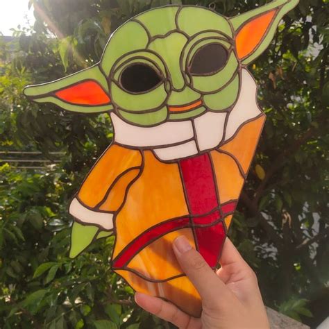 Baby Yoda Stained Glassstained Glass Suncatcher Stained Etsy In 2021