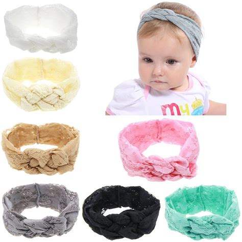 Insowni 7pcslot Baby Girl Solid Lace Knotted Bunny Ears Headband Hair