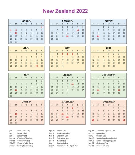 Free Printable New Zealand 2022 Calendar With Holidays Pdf