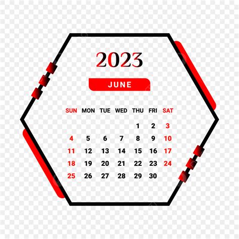 Gambar Kalender Bulan Juni 2023 Dengan Gaya Geometris Merah Dan Hitam