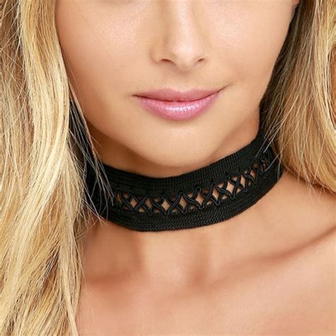 Buy 2016 New Stylish Sexy Womens Black Lace Choker Gothic Wide Hollow Chokers