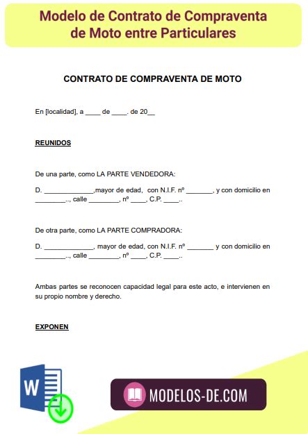 Modelo De Contrato De Compraventa De Moto En Word Gratis