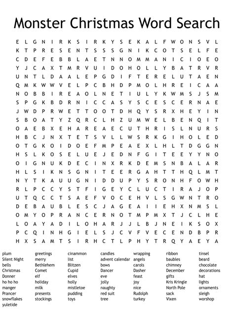 Monster Christmas Word Search Wordmint