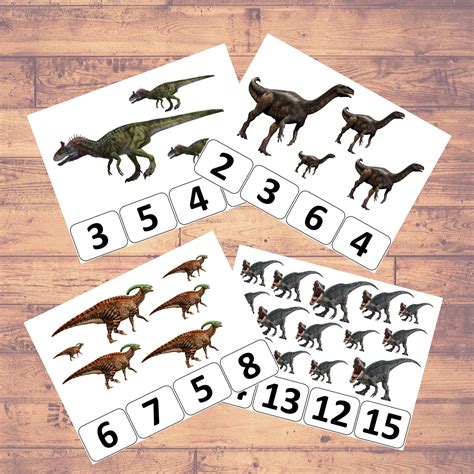 Counting Dinosaurs Clip Counting Cards Math Montessori Etsy