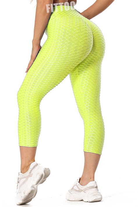 fittoo fittoo women high waist yoga capris tummy control yoga pant honeycomb ruched butt