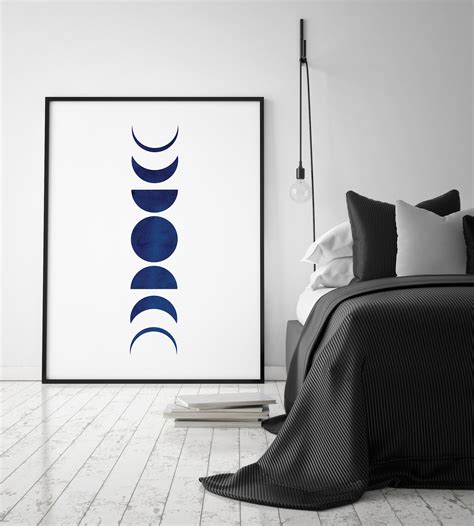 Blue Moon Phases Art Print Nursery Decor La Luna Mid Century Etsy