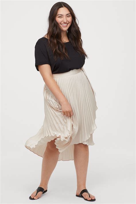 Handm Plus Plus Size Pleated Wrap Front Skirt