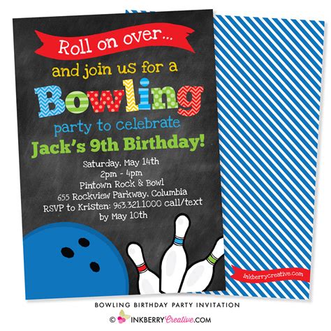 Bowling Birthday Party Invitation Chalkboard Style Inkberry