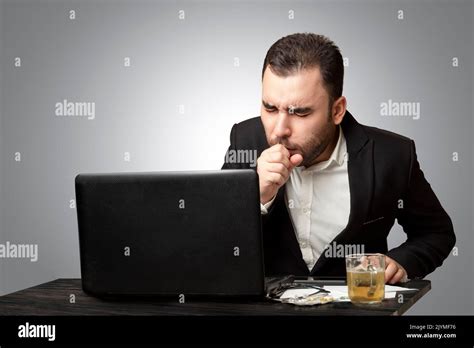 Sick Employee Coughing At Work Isolated Background Stock Photo Alamy