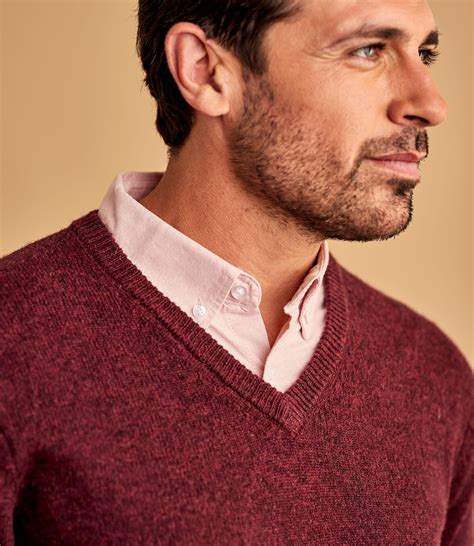 Berry Marl Mens Lambswool V Neck Jumper Woolovers Au