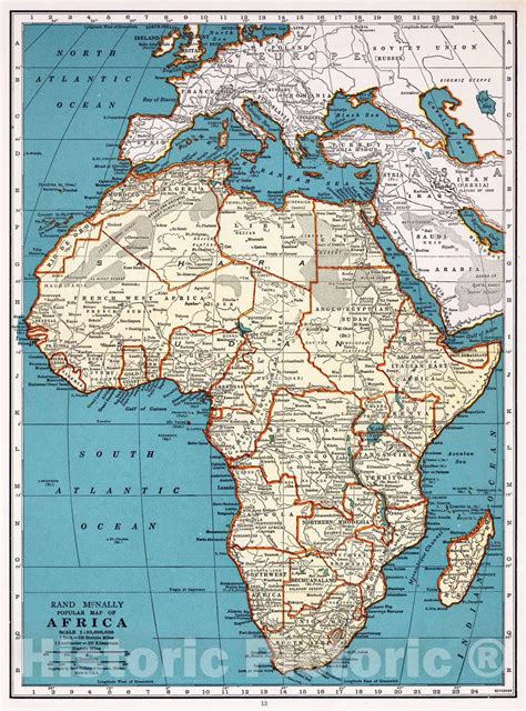 Historic Map 1939 Rand Mcnally Popular Map Africa Vintage Wall Art