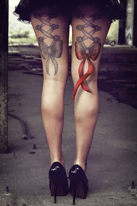 Leg Tattoo Ribbon Oberschenkel Strumpfband Tattoo Tattoo Bein