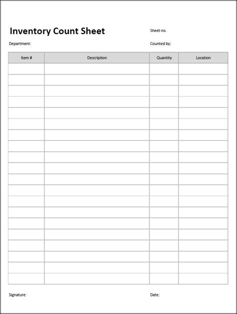 Excel Templates Inventory Count Sheets