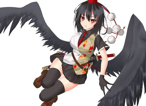 Gmot Shameimaru Aya Touhou 1girl Bird Wings Black Gloves Black