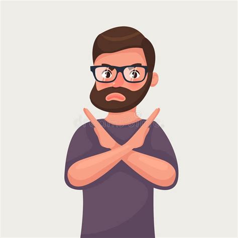 Man Shows A Gesture Stop Or No Vector Illustration In Cartoon Style