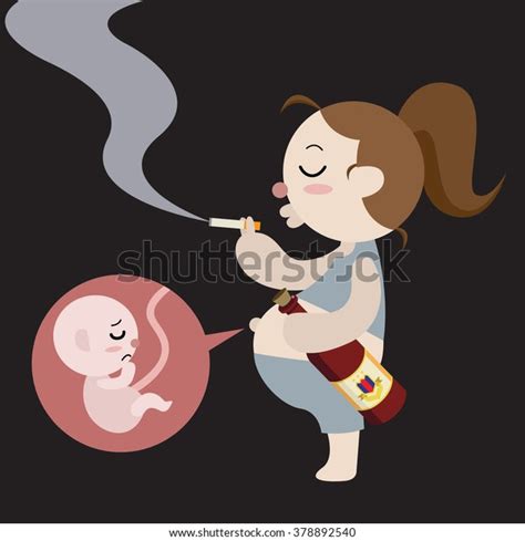 bad pregnant mom smoking drinking vector de stock libre de regalías 378892540 shutterstock